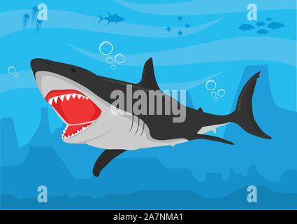 illustration of shark with natural ocean background Stock Vector