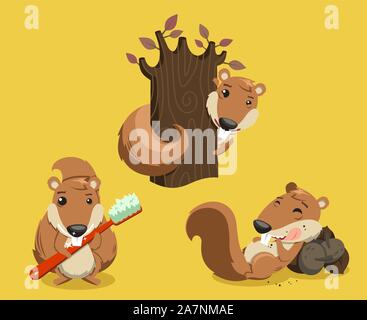Squirrel Chipmunk Rodent Tail fluffy Whisker Animal, vector illustration cartoon. Stock Vector