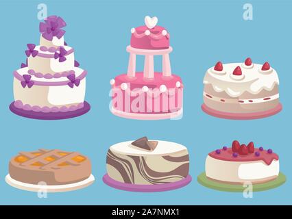 Wedding and birthday Cake and pie cartoon icon set Stock Vector