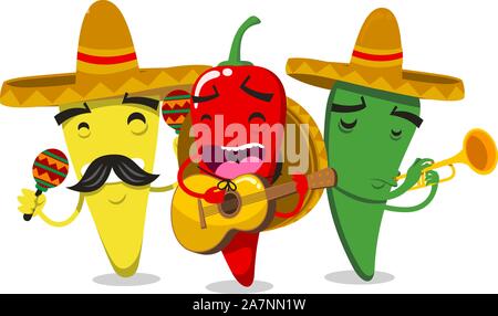 Chili Pepper Mariachi Mariachilis vector illustration. Stock Vector