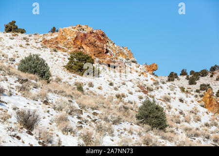 Snow covered richly colored earth on a hillside Stock Photo