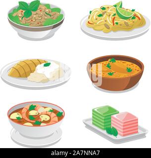 Thai food dishes vector cartoon illustrations Stock Vector