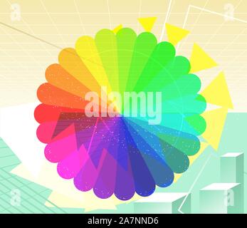 Rainbow Cyberspace Technology Background Vector Illustration cartoon. Blue, violet, purple, red, orange, yellow, green, square, stripped. Stock Vector