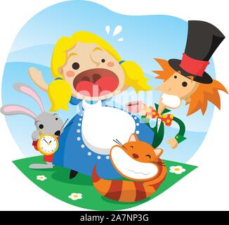 Alice in wonderland vector cartoon illustration. Stock Vector