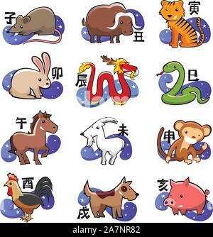 Chinese zodiac sign icon symbols Stock Vector