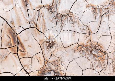 Patterns in cracked dried mud along Saddle Pass Trail. Badlands National Park, South Dakota. Early October. Stock Photo