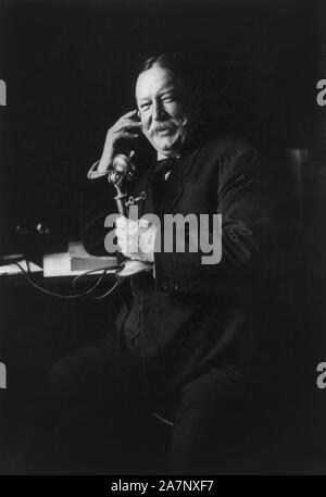 William Howard Taft, Three-Quarter Length Portrait on Telephone, Photograph by Harris & Ewing, 1908 Stock Photo