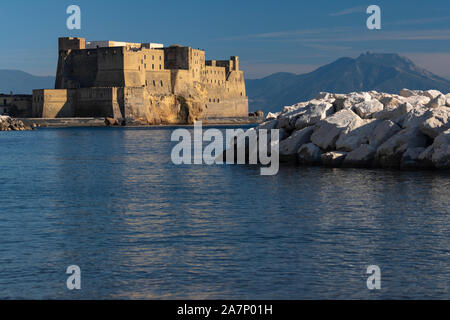Castel dell'Ovo is located in the Gulf of Naples, Italy. Also known as Egg Castle. Stock Photo