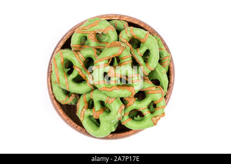 Brown and green caramel apple pretzel treats Stock Photo