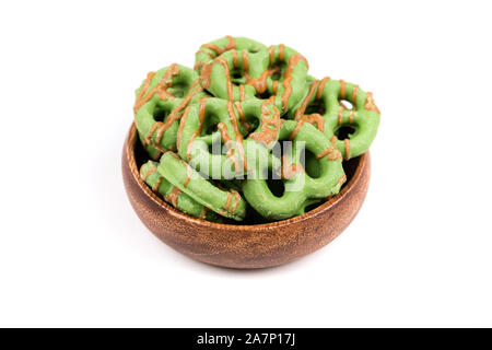 Brown and green caramel apple pretzel treats Stock Photo