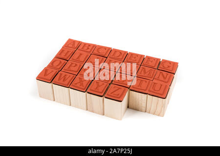 Rubber wood stamp pieces alphabet abc individual letters Stock Photo