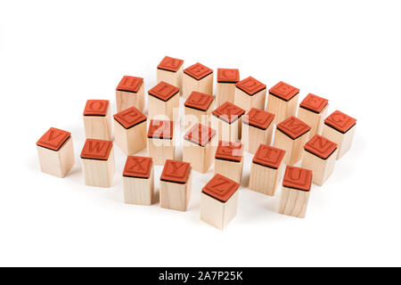 Rubber wood stamp pieces alphabet abc individual letters Stock Photo