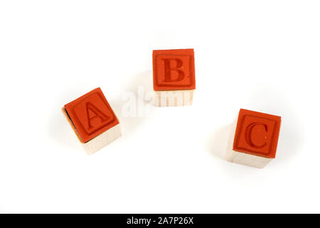 Rubber wood stamp pieces alphabet abc individual letters Stock Photo