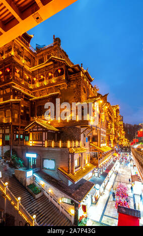 Nightscape of Hongyadong Ancient Town in Chongqing, China Stock Photo