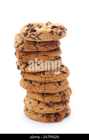 Chocolate Chip Cookies In A Pile Isolated Over White Stock Photo