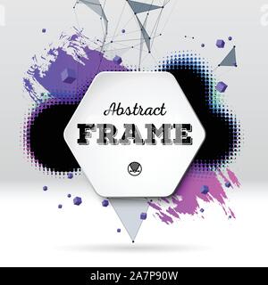 Background with brush stroke, blot, triangular grid and frame Stock Vector