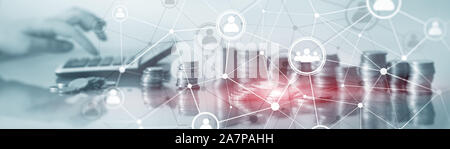 Background conceptual image with social connection lines on panoramic fone Stock Photo