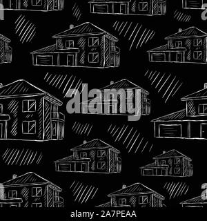 Seamless texture black two-storey houses Stock Vector