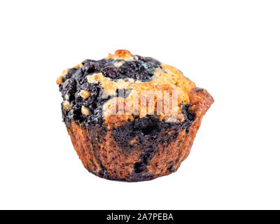 Homemade vegan blueberry muffin isolated. Vegetarian egg-free muffin with blue berries isolated on whte with clipping path. Stock Photo