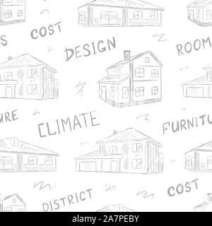 Seamless pattern houses and characteristics Stock Vector