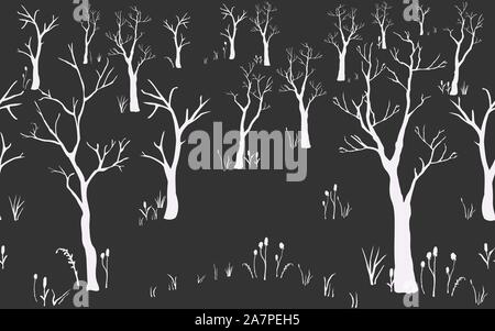 Trees with no leaves. Continuous Pattern.  Vector Illustration Stock Vector