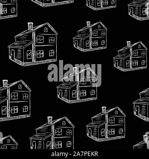 Two-story sketch house black white Stock Vector
