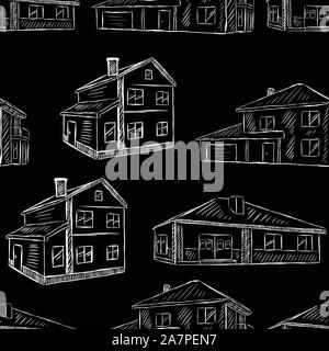 Seamless texture with house sketches Stock Vector