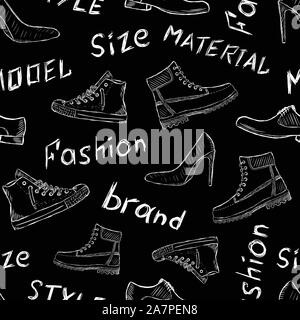 Shoe characteristics black seamless texture Stock Vector
