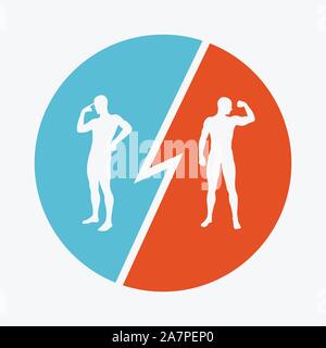 Brain vs strength. Conflict of interest. The concept of rivalry. Silhouettes of two men. Vector illustration. Stock Vector