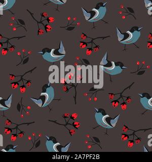 Hand Drawn Floral Seamless with birds. Pattern on subtle background. Vector Illustration Stock Vector