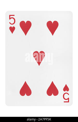 Playing card, five of hearts Stock Photo - Alamy