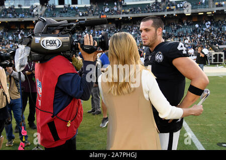 Fox sideline reporter Shannon Spake interviews Chicago Bears wide receiver  Allen Robinson (12) following an NFL