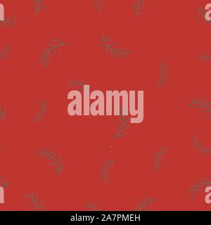 Seamless pattern with spruce tree branches on red. Simple design. New year/Merry Christmas Collection. Vector Illustration Stock Vector
