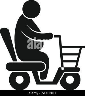 Overweight man on golf car icon. Simple illustration of overweight man on golf car vector icon for web design isolated on white background Stock Vector