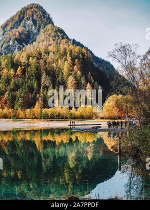 Jezero Jasna, or Jasna Lake; a man-made lake near Kranjska Gora in Slovenia Stock Photo