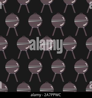 Seamless pattern with grill and kitchen utensils. Vector Illustration Stock Vector