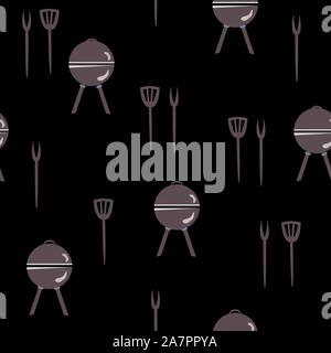 Seamless pattern with grill and kitchen utensils. Vector Illustration Stock Vector