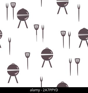Seamless pattern with grill and kitchen utensils. Vector Illustration Stock Vector