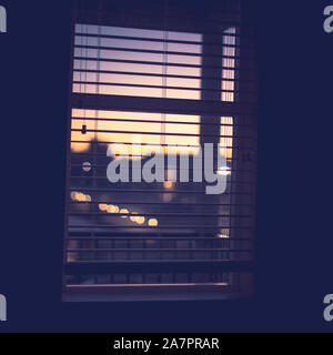View on beautiful sunrise from home window Stock Photo
