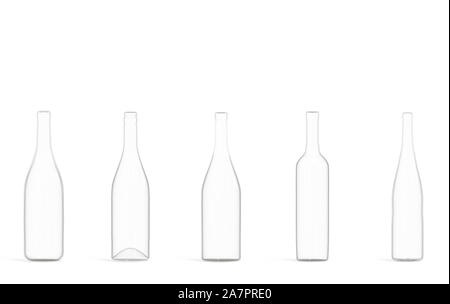 3d rendering. empty transparent wine bottle glass on white background. Stock Photo