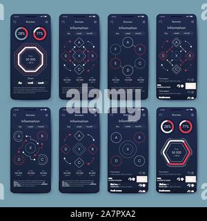 Different UI, UX, GUI screens and flat web icons for mobile apps, responsive website including Login, Create Account, Profile, Post, Inbox, Contact, F Stock Vector