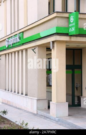 KESZTHELY, HUNGARY - AUGUST 11, 2012: OTP Bank branch in Keszthely, Hungary. OTP is the biggest commercial Hungarian bank with 1500 branches in 9 coun Stock Photo
