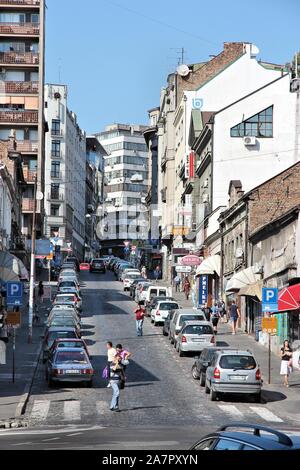 BELGRADE, SERBIA - AUGUST 15, 2012: People visit central Belgrade, Serbia. Belgrade is the most popular tourism destination in Serbia with 351,666 hot Stock Photo