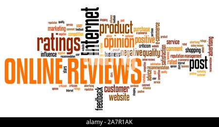Online reviews - internet concepts word cloud illustration. Word collage. Stock Photo