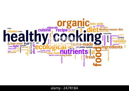 Healthy cooking and slow food diet concepts word cloud illustration. Word collage concept. Stock Photo