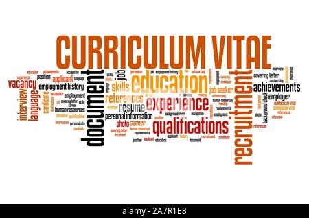 Curriculum vitae (CV) concept. Employment word cloud. Stock Photo