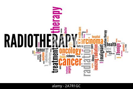 Radiotherapy cancer treatment - ionizing radiation oncology concept word cloud. Stock Photo
