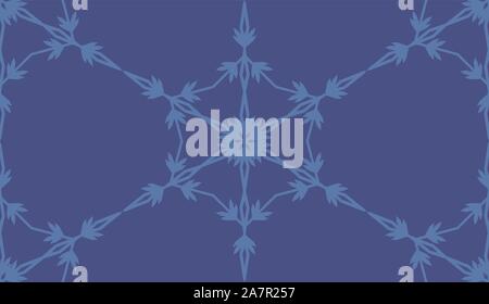 Geometric snowflake seamless vector. Monochrome blue background. Stock Vector