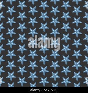 Simple seamless pattern with sea starfish on black. Continuous Background. Vector Illustration. Stock Vector