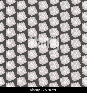 Seashell seamless pattern on black. Repeating pattern. Vector Illustration Stock Vector
